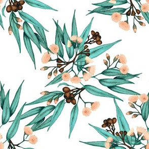 Gumnuts & Blossoms in Peach and Teal