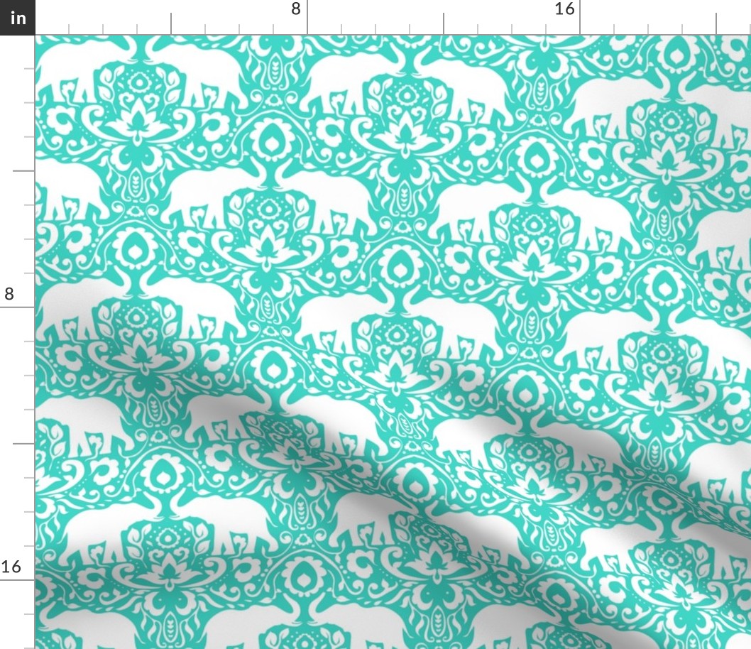 Elephant Damask Turquoise Mint