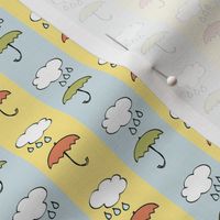 Splish-Splash - Umbrellas on blue and yellow Stripes Nursery