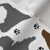 Trotting Newfoundlands and paw prints - white