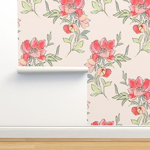 Vintage Floral Dot Pink Wallpaper | Spoonflower