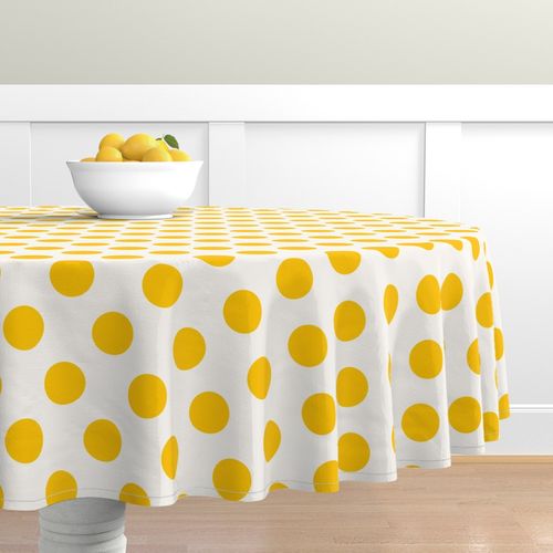 Round Tablecloth Mid Century Modern Weave Texture Yellow And Cotton Sateen 