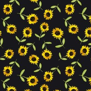 Ditzy Sunflowers on Black Background