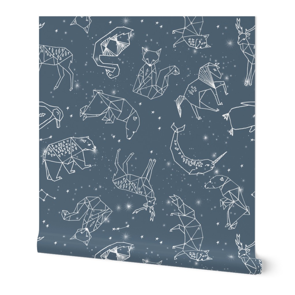 constellations // animal geometric origami illustration blue sky night sky kids nursery baby 