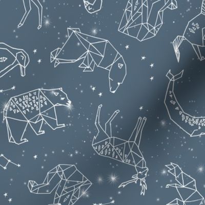 constellations // animal geometric origami illustration blue sky night sky kids nursery baby 