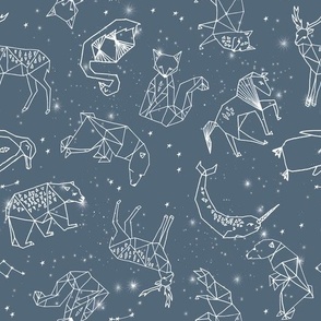 constellations // animal geometric origami illustration blue sky night sky kids nursery baby 