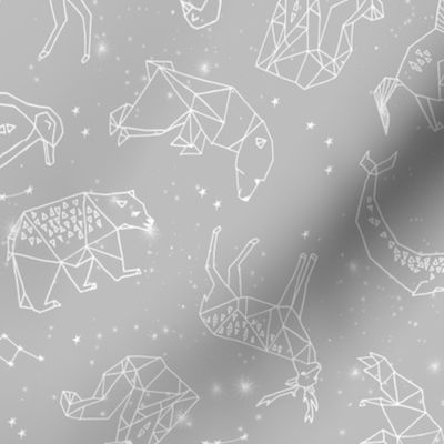 constellations // grey animals geometric origami kids nursery baby minimal monochrome print