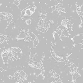 constellations // grey animals geometric origami kids nursery baby minimal monochrome print