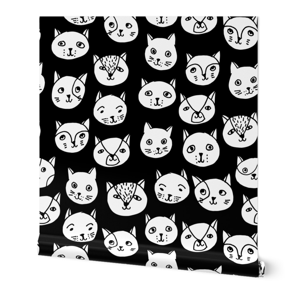 cat head // cat faces cat head cute cats design best black and white cat fabric