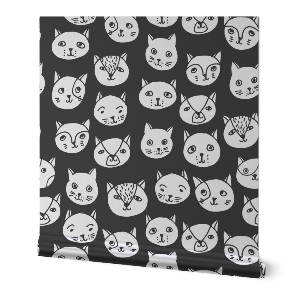 cat head // cat faces cat head cute cats design best black and white cat fabric