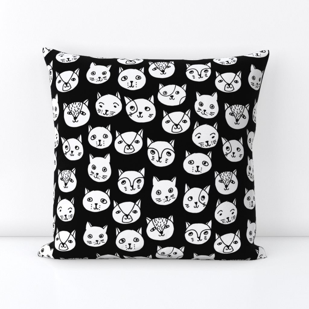 cat head // cat faces cat head cute cats design best black and white cat fabric