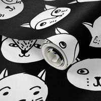 cat head // cat faces cat head cute cats design best black and white cat fabric