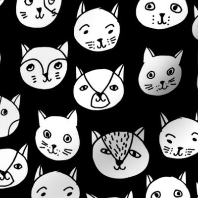 cat head // cat faces cat head cute cats design best black and white cat fabric