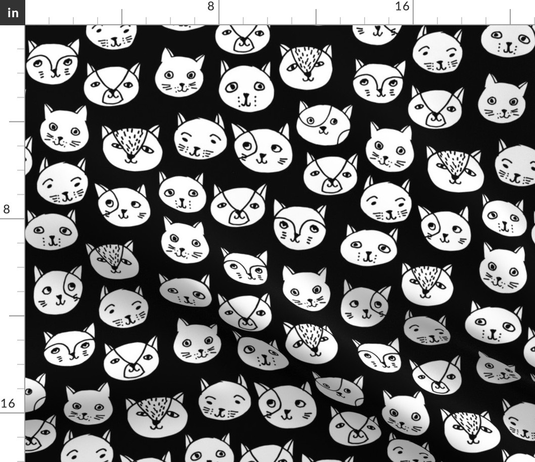 cat head // cat faces cat head cute cats design best black and white cat fabric