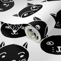 cat faces // black and white cat head fabric cat heads fabric hipster cats