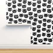 cat faces // black and white cat head fabric cat heads fabric hipster cats