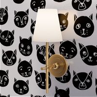 cat faces // black and white cat head fabric cat heads fabric hipster cats