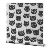 cat faces // black and white cat head fabric cat heads fabric hipster cats