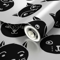 cat faces // black and white cat head fabric cat heads fabric hipster cats