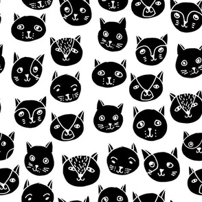 cat faces // black and white cat head fabric cat heads fabric hipster cats