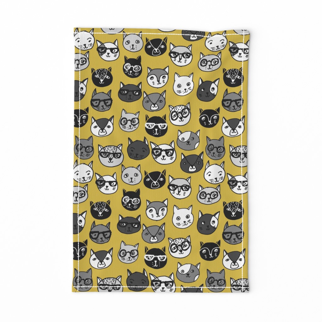 cat faces // cat head fabric cats cat fabric hipster cat fabric