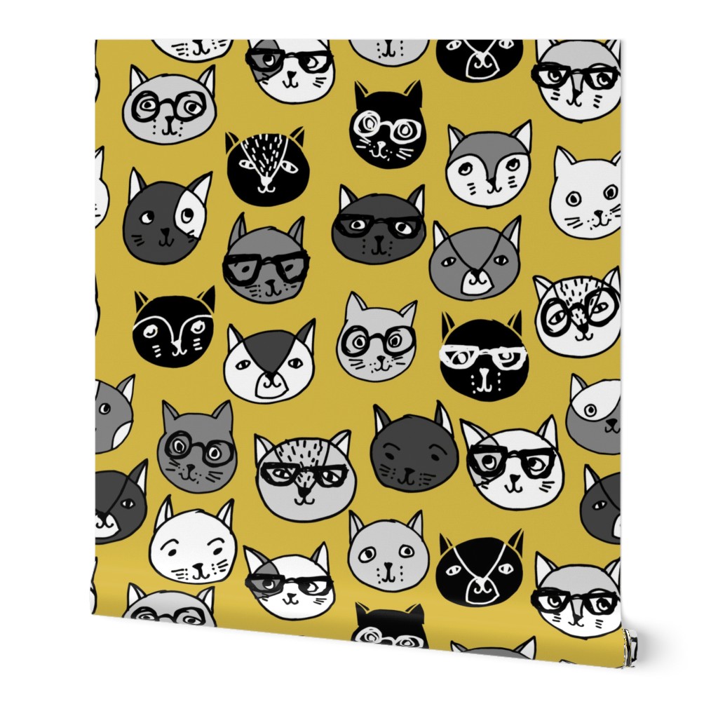 cat faces // cat head fabric cats cat fabric hipster cat fabric