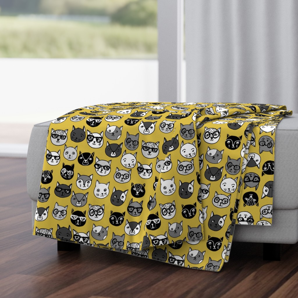 cat faces // cat head fabric cats cat fabric hipster cat fabric