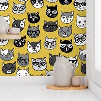 cat faces // cat head fabric cats cat fabric hipster cat fabric