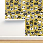 cat faces // cat head fabric cats cat fabric hipster cat fabric