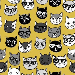 cat faces // cat head fabric cats cat fabric hipster cat fabric