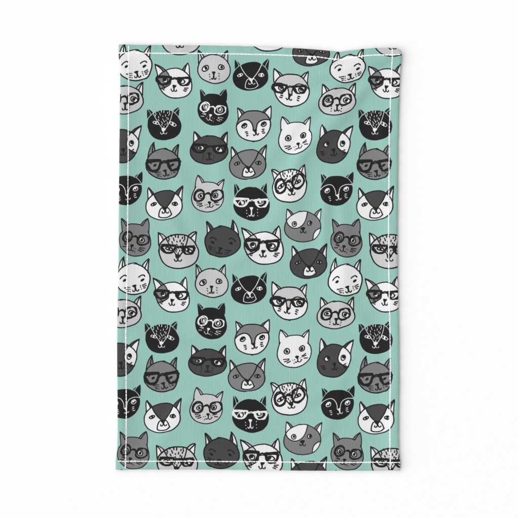 cat faces // mint cat head cats faces cats head hipster cats cute  pet cat fabric