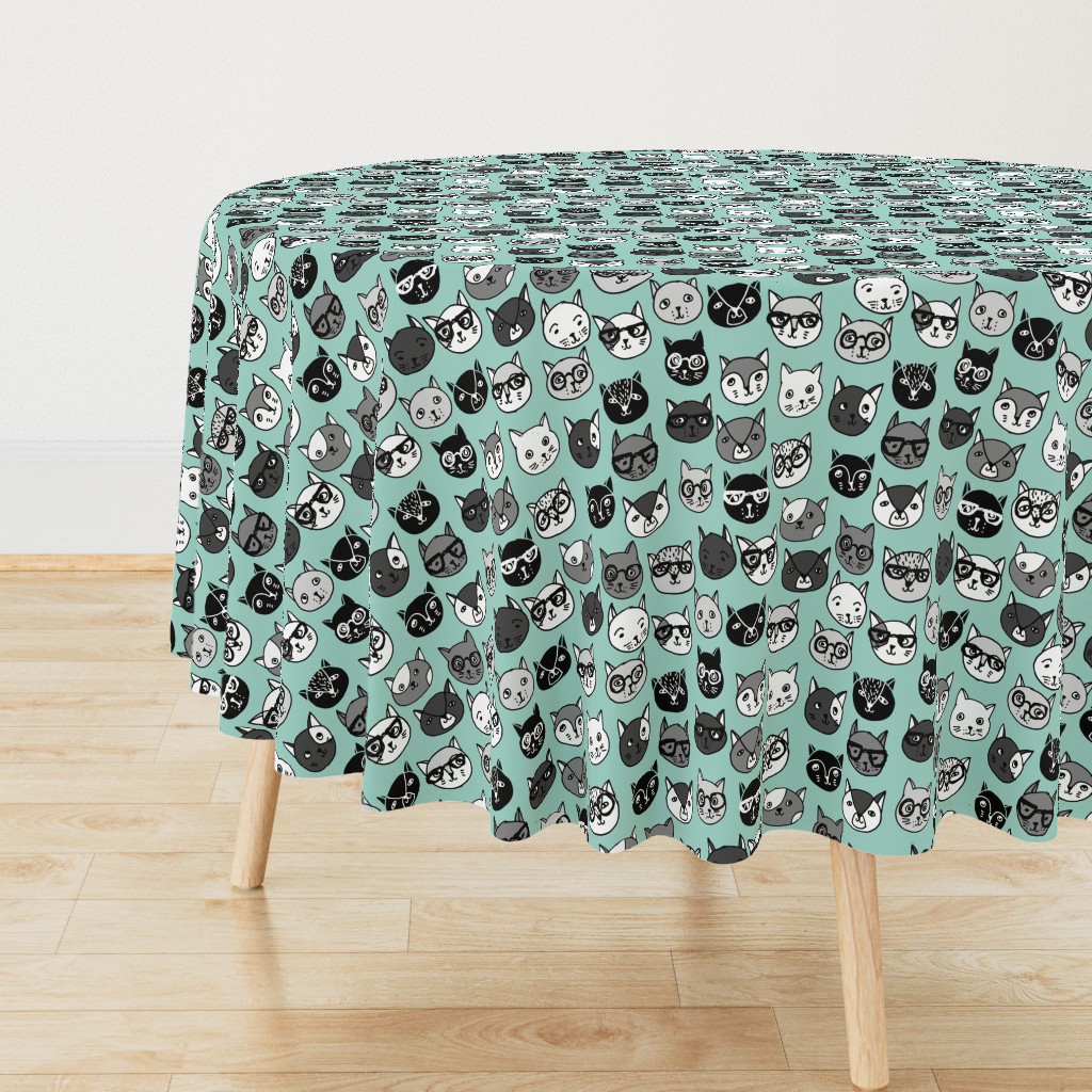 cat faces // mint cat head cats faces cats head hipster cats cute  pet cat fabric