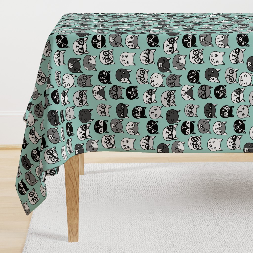 cat faces // mint cat head cats faces cats head hipster cats cute  pet cat fabric