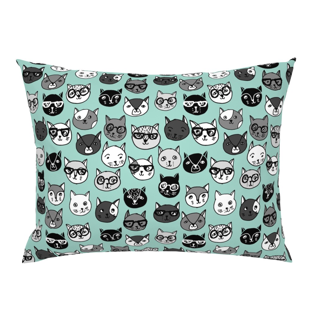 cat faces // mint cat head cats faces cats head hipster cats cute  pet cat fabric