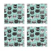 cat faces // mint cat head cats faces cats head hipster cats cute  pet cat fabric