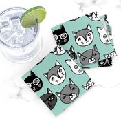 cat faces // mint cat head cats faces cats head hipster cats cute  pet cat fabric