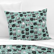 cat faces // mint cat head cats faces cats head hipster cats cute  pet cat fabric