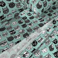 cat faces // mint cat head cats faces cats head hipster cats cute  pet cat fabric