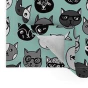 cat faces // mint cat head cats faces cats head hipster cats cute  pet cat fabric