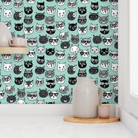 cat faces // mint cat head cats faces cats head hipster cats cute  pet cat fabric