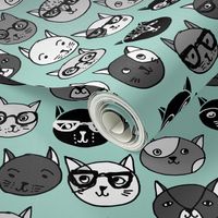 cat faces // mint cat head cats faces cats head hipster cats cute  pet cat fabric