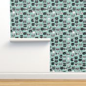 cat faces // mint cat head cats faces cats head hipster cats cute  pet cat fabric