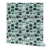 cat faces // mint cat head cats faces cats head hipster cats cute  pet cat fabric