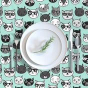 cat faces // mint cat head cats faces cats head hipster cats cute  pet cat fabric