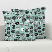 cat faces // mint cat head cats faces cats head hipster cats cute  pet cat fabric