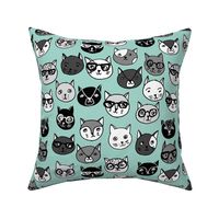 cat faces // mint cat head cats faces cats head hipster cats cute  pet cat fabric