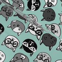 cat faces // mint cat head cats faces cats head hipster cats cute  pet cat fabric