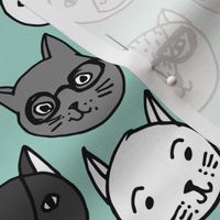 cat faces // mint cat head cats faces cats head hipster cats cute  pet cat fabric