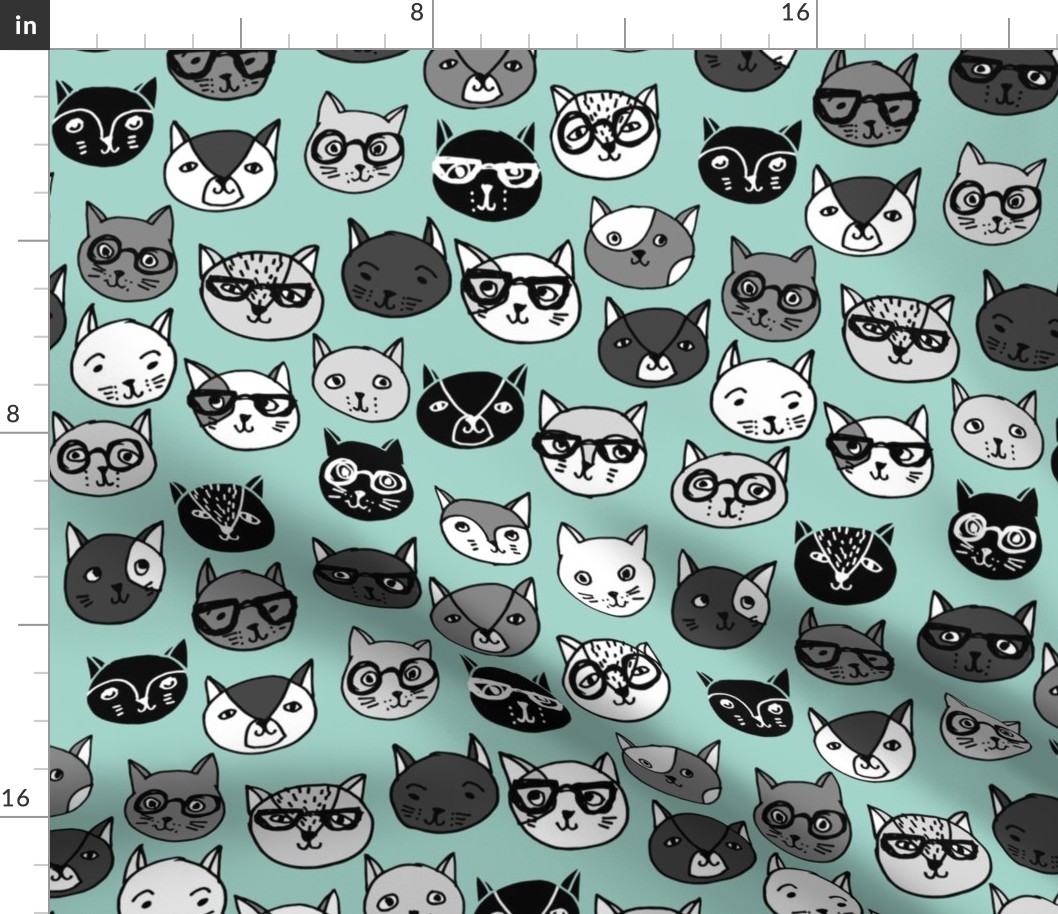 cat faces // mint cat head cats faces cats head hipster cats cute  pet cat fabric