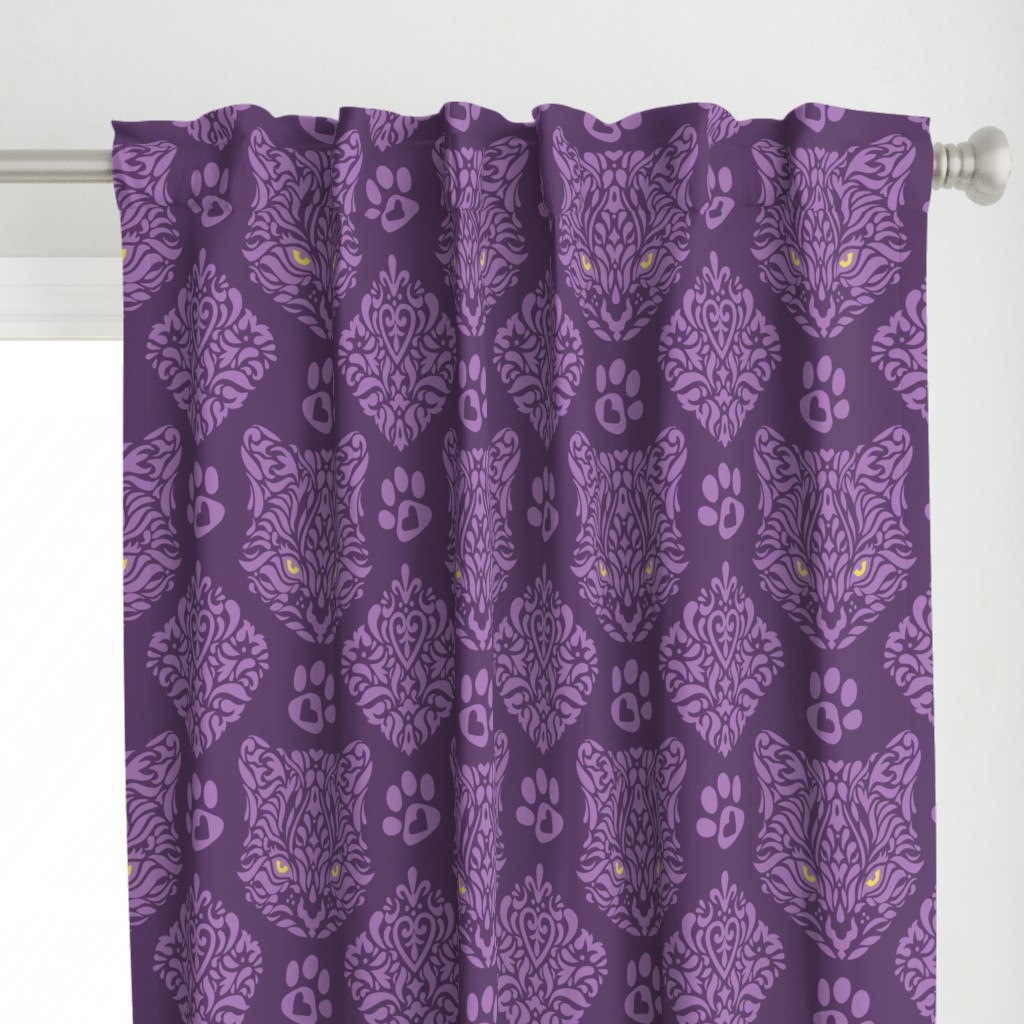 Mystic Cat Damask Purple